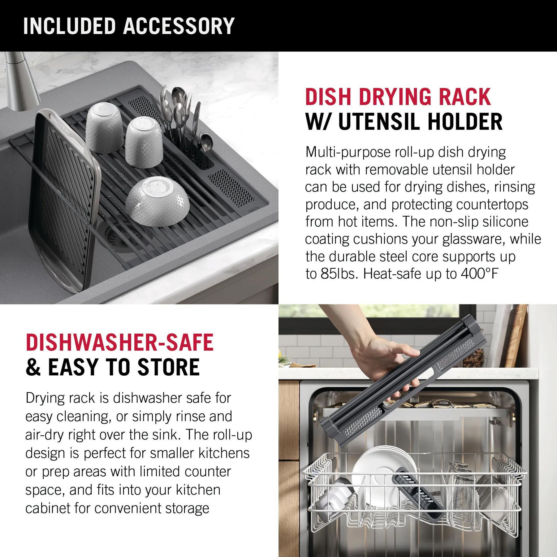 33&rdquo; Granite Composite Workstation Kitchen Sink Drop-In Top Mount Single Bowl with WorkFlow&trade; Ledge and Accessories in Dark Grey
